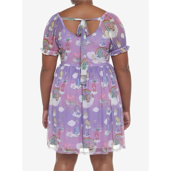 Care Bears Characters In The Clouds Dress Plus Size Puff Sleeves Pastel Rainbow - Picture 3 of 11